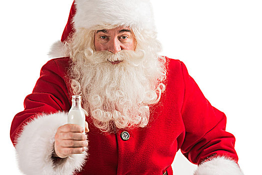 圣诞老人,喝,牛奶,瓶子,隔绝,白色背景,背景,健康生活