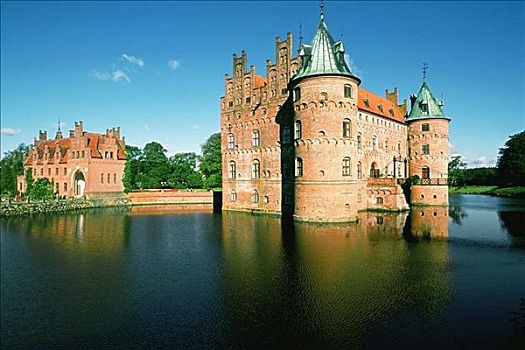反射,城堡,水中,丹麦