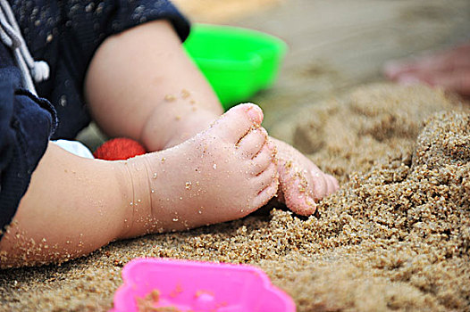 脚,小男孩,海滩