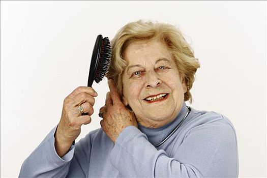 老太太,80岁,刷,毛发