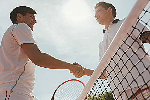 年轻,网球手,握手,运动精神,网