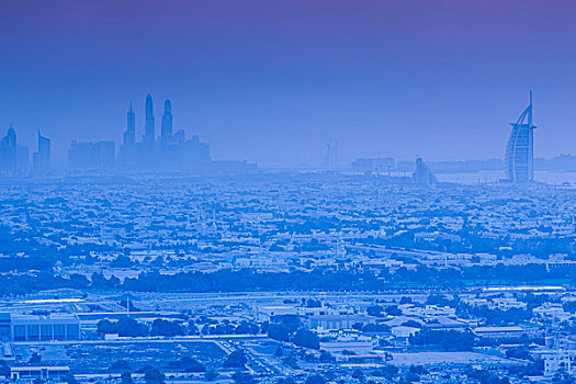 阿联酋,迪拜,俯视图,区域,黃昏