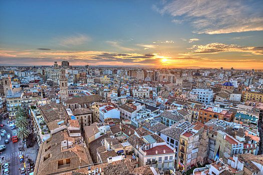 日落,俯视,历史,中心,瓦伦西亚,西班牙