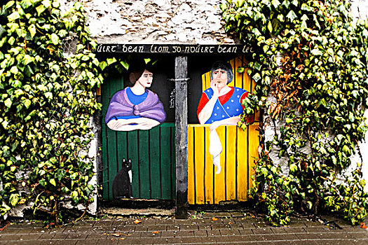 描绘,两个,女人,木质,门,爱尔兰,欧洲