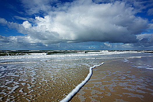 浪花,积雨云,海滩,北海,岛屿