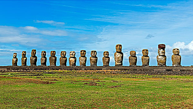 排,摩埃石像,拉诺拉拉库采石场,复活节岛,智利,南美