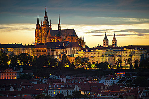 风景,老,城镇,城堡,地区,布拉格,大教堂,波希米亚,捷克共和国,欧洲