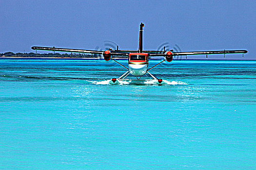 马尔代夫,岛屿,环礁,水上飞机,到达,豪华酒店