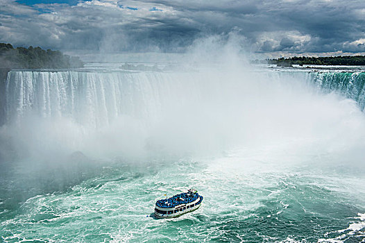 游船,雾气,马蹄铁瀑布,加拿大,瀑布,尼亚加拉瀑布,安大略省,北美