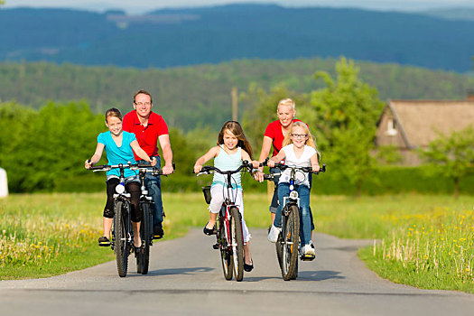 家庭,儿童,骑自行车,夏天,自行车