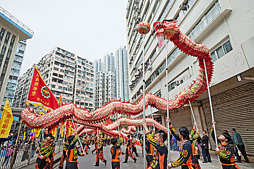 中国,香港,庙宇,舞龙