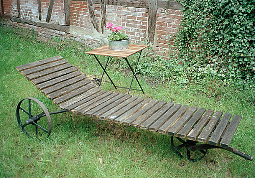 木质,折叠躺椅,桌子,花园
