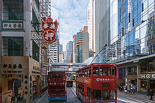 香港街景,叮叮车,双层有轨电车