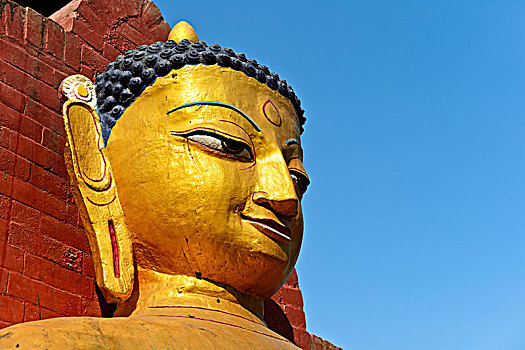 金色,佛,头像,猴庙,斯瓦扬布纳特佛塔,加德满都,尼泊尔,亚洲