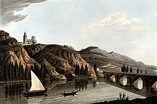 风景,萨莫拉,杜罗河,欧洲,河,板画,1812年