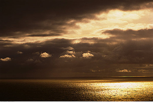 日落,上方,大西洋,爱尔兰