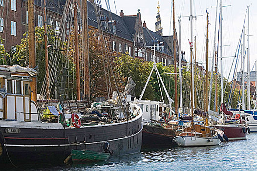帆船,停泊,港口,哥本哈根,丹麦