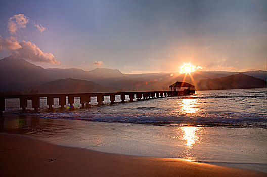 美国,夏威夷,毛伊岛,码头,日落