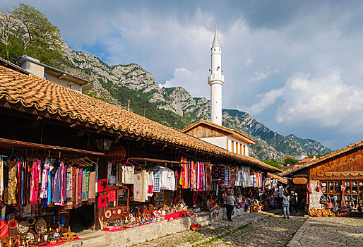 集市,尖塔,清真寺,阿尔巴尼亚,欧洲