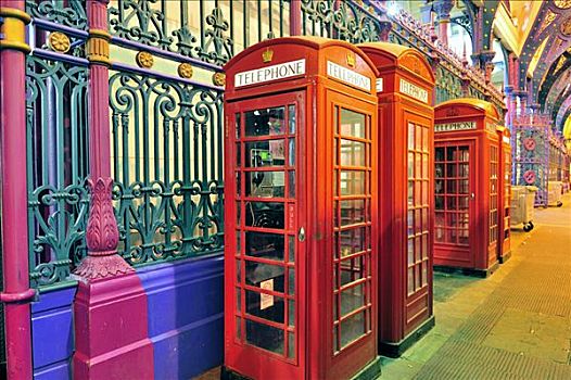 一对,红色,电话亭,伦敦,英国,欧洲