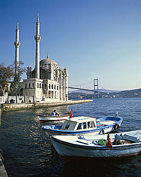 土耳其,伊斯坦布尔,奥塔科伊,清真寺,博斯普鲁斯海峡,船,桥,建筑,文化,建筑师,建造,拱顶结构,圆顶