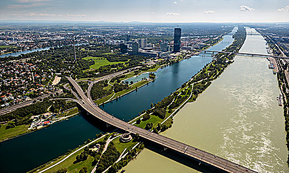 航拍,科技,大门,维也纳,商务,摩天大楼,靠近,多瑙河,奥地利