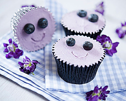 蓝莓,微笑,杯形蛋糕