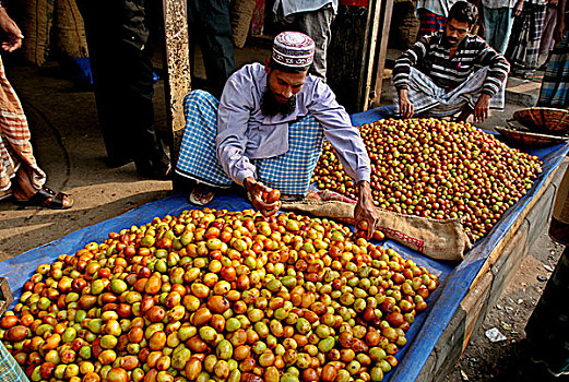 水果,摊贩,分类,印度,市场,达卡,孟加拉,2007年