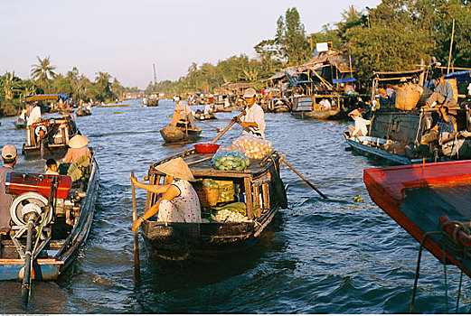 人,市场,船,河,越南