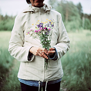 女人,花束,草地,花,瑞典