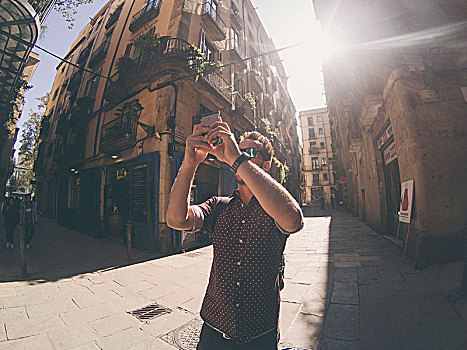 年轻,旅游,男人,拍照,巴塞罗那