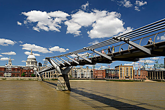 千禧桥,后面,圣保罗大教堂,泰晤士河,伦敦,英格兰,英国,欧洲