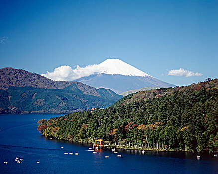俯拍,湖,富士山,日本