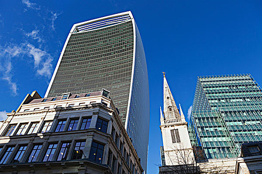 仰视,街道,步话机,建筑,教堂,尖顶,伦敦,英格兰