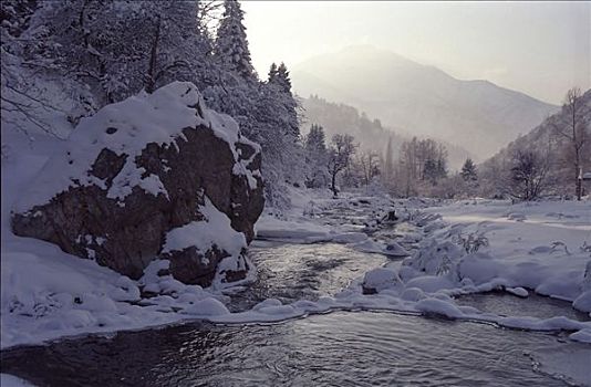 河,国家公园,山峦,阿拉木图,区域,哈萨克斯坦