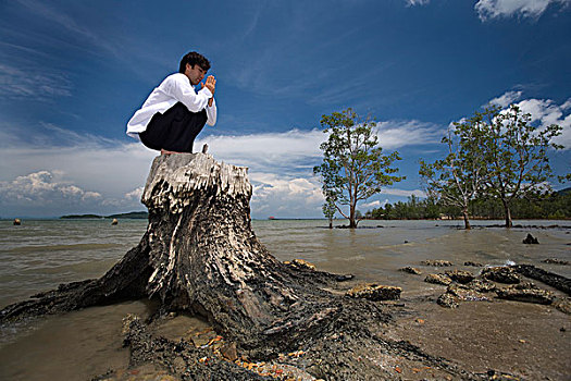 男人,祈祷,苏梅岛,泰国