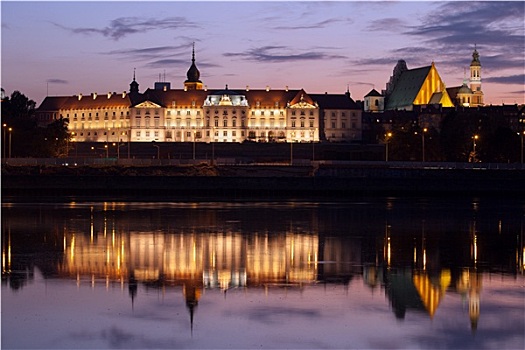 皇家,城堡,维斯瓦河,河,黎明,华沙