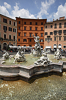 意大利,拉齐奥,罗马,广场,纳佛那广场,海王星喷泉
