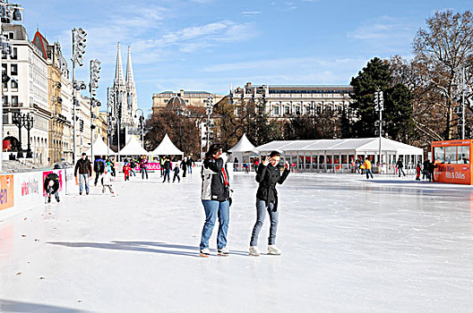 冰,滑冰,滑冰场,新,城市,维也纳,奥地利,欧洲