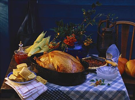 感恩节,菜单,自助餐,桌子