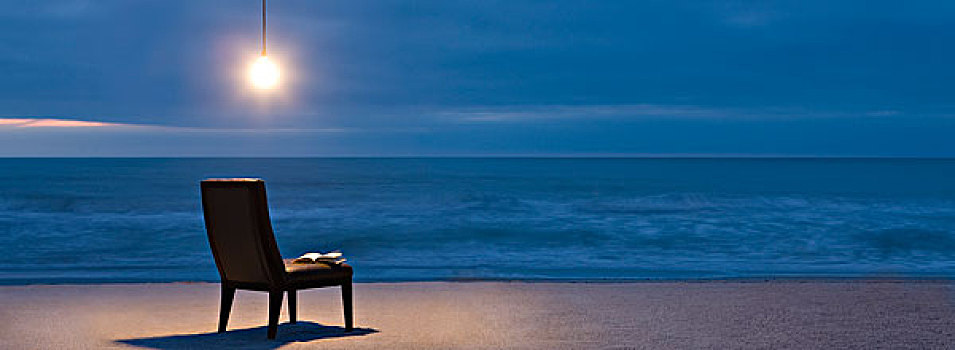 电灯泡,光亮,上方,椅子,海滩,夜晚