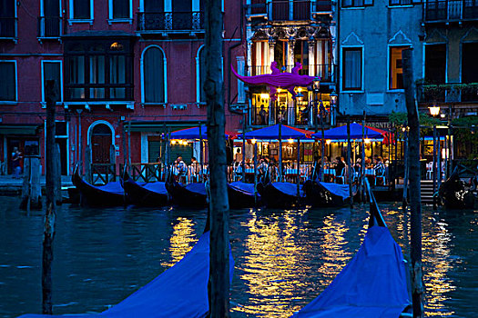 意大利,威尼斯,夜景,大运河,小船,景观灯