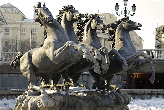 铜像,马,中心,喷泉,马涅什纳亚广场,广场,莫斯科,俄罗斯