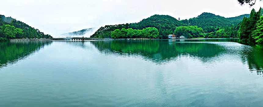 庐山,云雾,湖畔,亭,雨