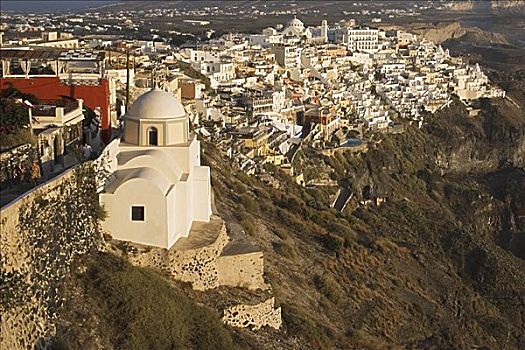 俯拍,教堂,山,锡拉岛,基克拉迪群岛,希腊