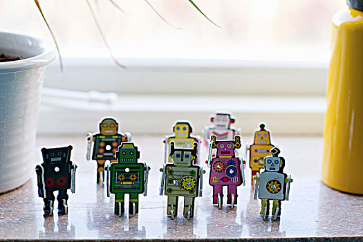 微型,机器人,玩具,窗台