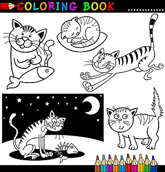 卡通,猫,上色画册,书页