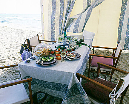 桌子,海滩,帐蓬
