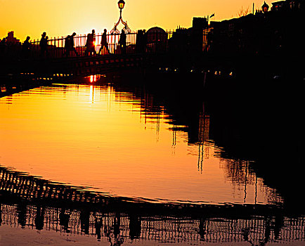 桥,日落,都柏林,爱尔兰