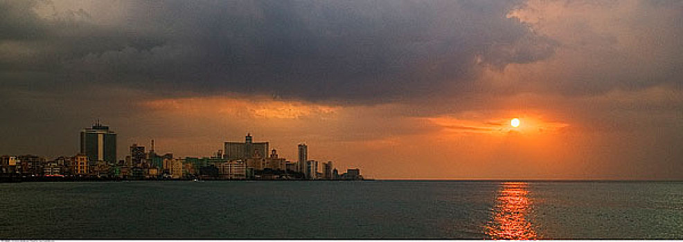 天际线,黄昏,哈瓦那,古巴
